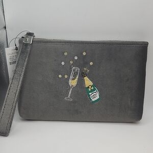 Talbots Gray Wristlet with Champagne Embroidery